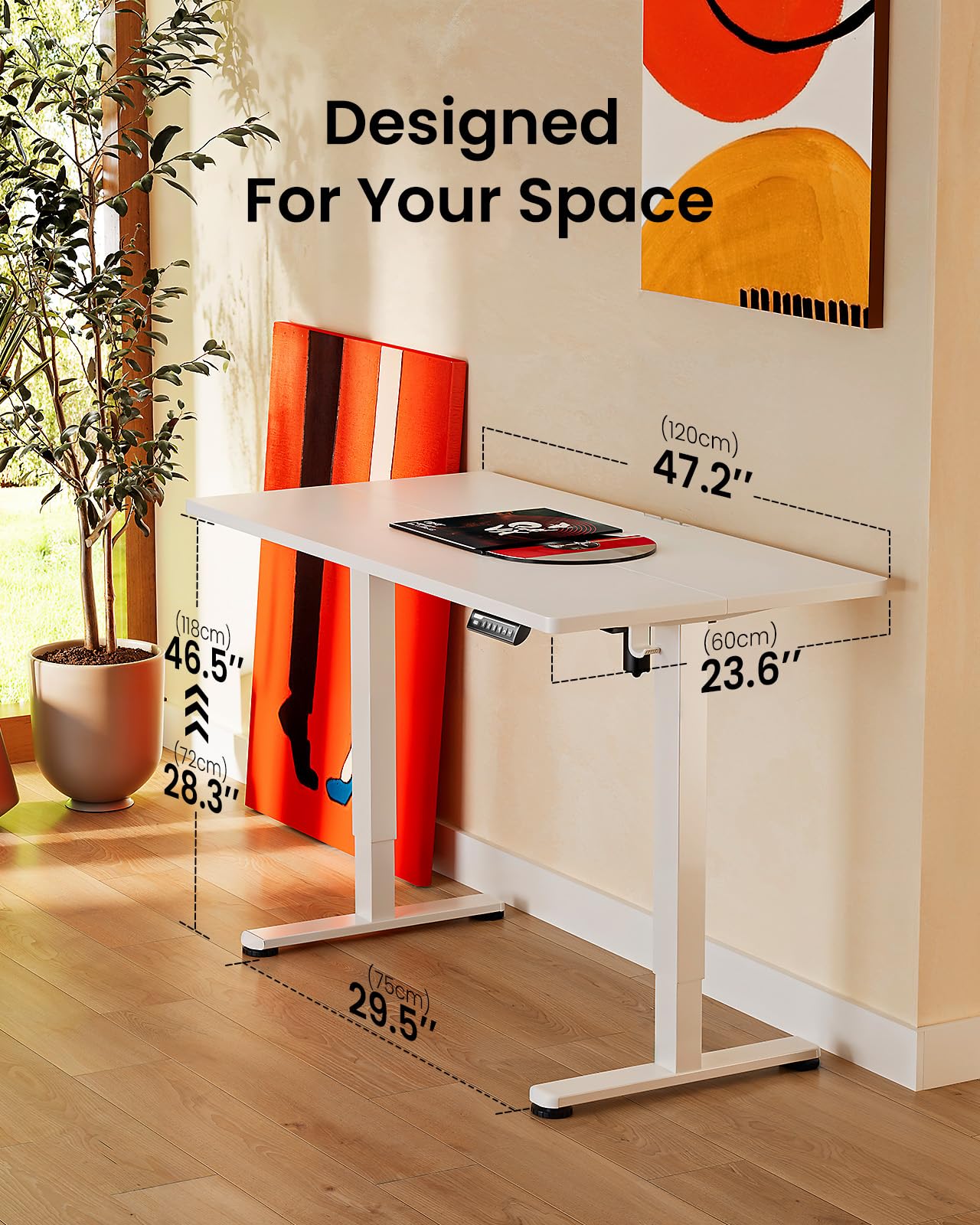 ErGear Height Adjustable Electric Standing Desk, 48 x 24 Inches Sit Stand up Desk, Memory Computer Home Office Desk with Two-Piece Desktop (White)