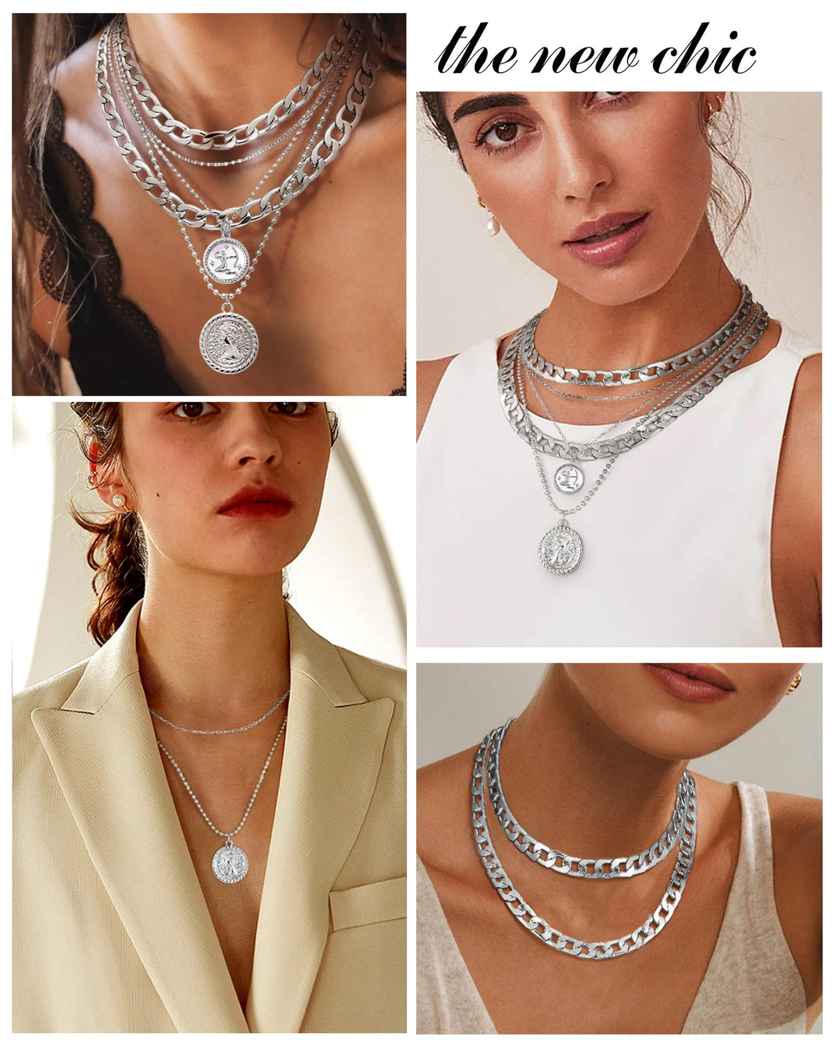 MJartoria Gold Layered Necklaces for Women Trendy Retro Coin Pendant Necklace Dainty Chunky Chain Choker Necklaces for Jewelry Birthday Gifts (Silver, Zodiac-Sagittarius-3PCS Layered)