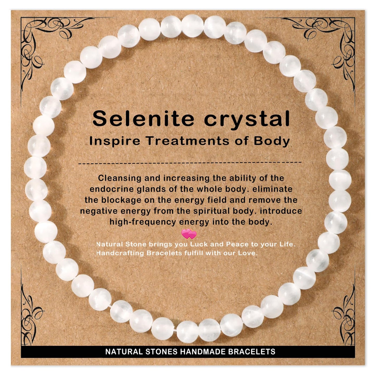 AD Beads 4mm Handmade Selenite crystal Elastic Bracelet – Natural Gemstone for Inspire treatments of body – Meditation, Yoga, Healing and Energy Gift for Men Women