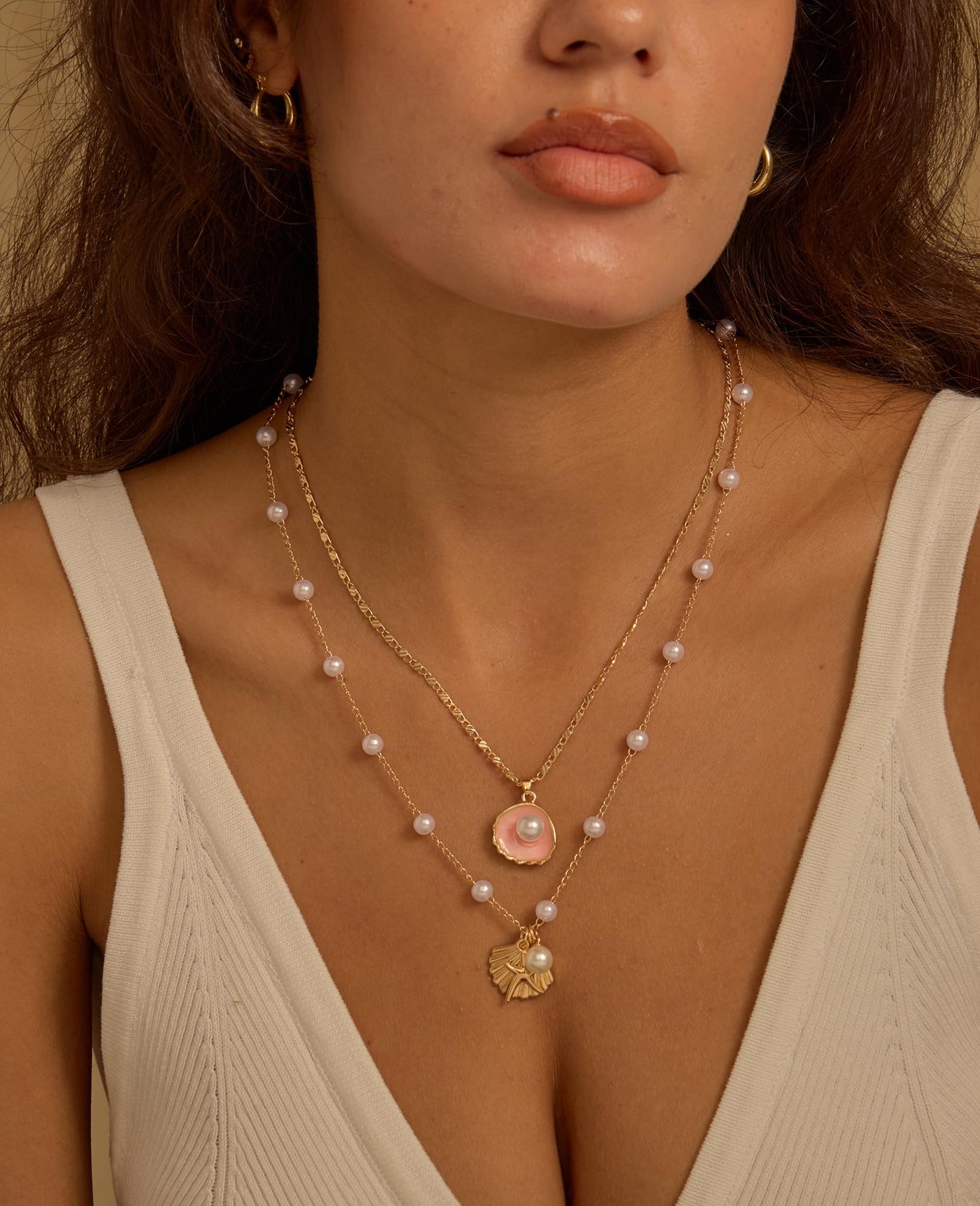 Drogomen Shell Necklaces for Women Layered Beach Charm Necklace Sea Shell Starfish Necklace Bohemian Surfer Beachy Summer Jewelry Vacation Outfits for Women (AP)