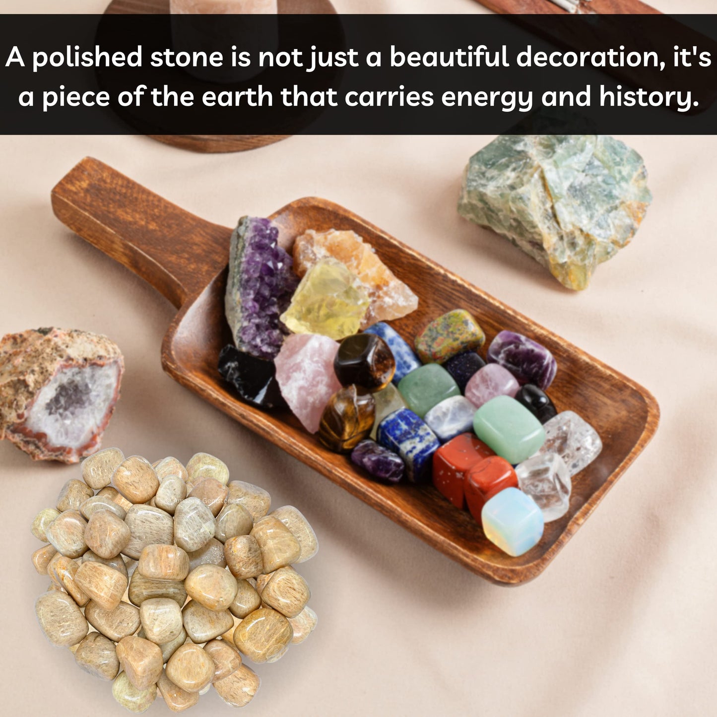 Amazing Gemstone Cream Moonstone Crystals and Healing Stones Tumbled - 1000+ Carats Cream Moonstone Stone,Healing Stones for Energy Balance,Stress Relief - Premium Polished Gems Rocks for Meditation
