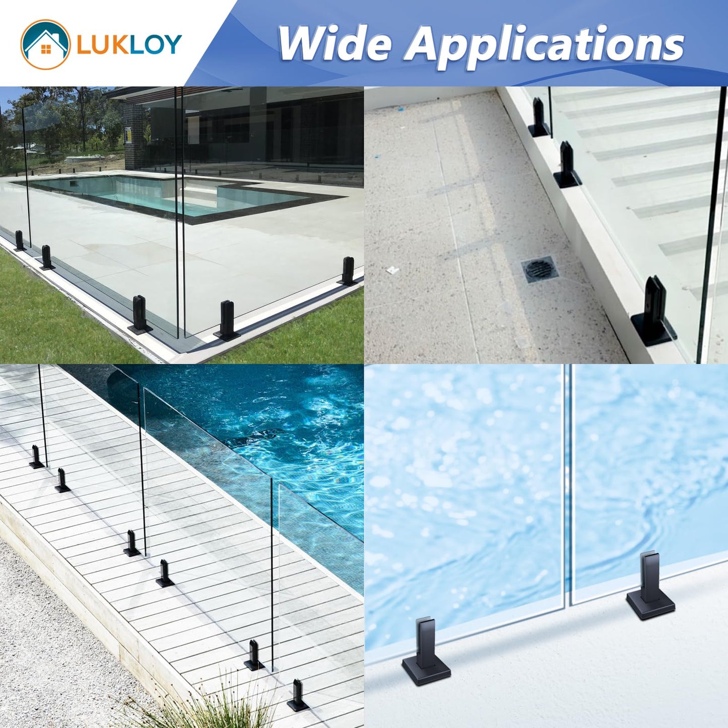 LukLoy 10 Pack Glass Railing Spigot NW 2.86lb Heavy Duty 304 Stainless Steel Pool Fence Spigot Black Glass Railing Post Clamps Garden Balustrade Railing Handrail Balcony Stair Clamp