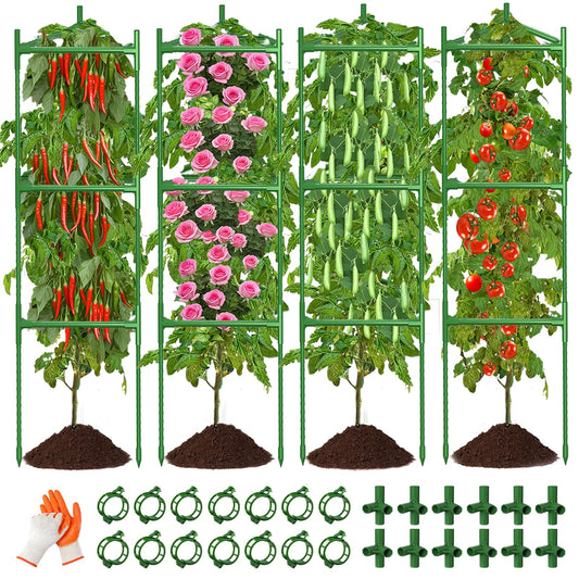 4 Pack Large Tomato Cage for Garden Up to 49" H X 16" W Metal Plant Support Stakes with Clips Triangle Pea Cages Cucumber Trellis for Vegetables Pots Vines Flowers Climbing Plants