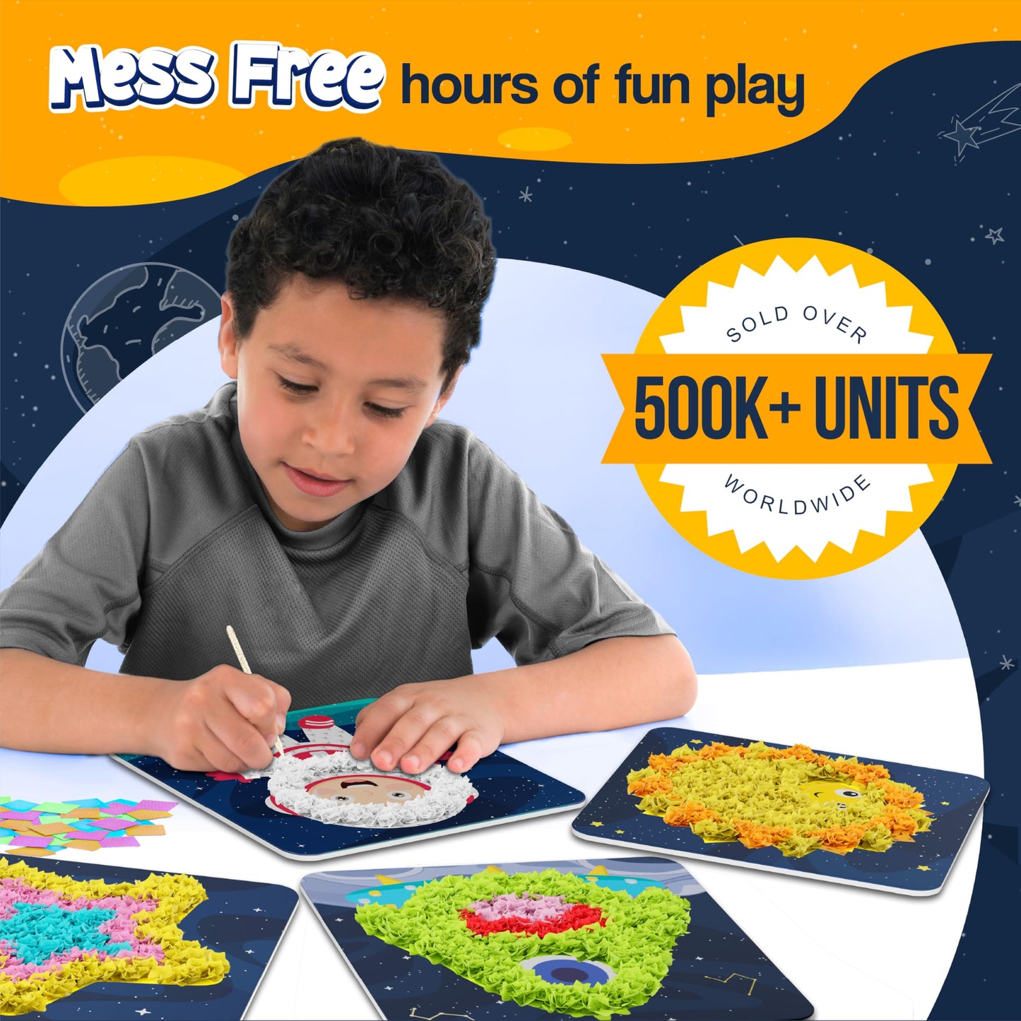 jackinthebox Poke Poke Art for Kids – Space Theme, Flower Pressing Kits, Mess-Free Fabric Art and Craft,Gift for Kids for Girls and Boys Ages 4 5 6 7 8