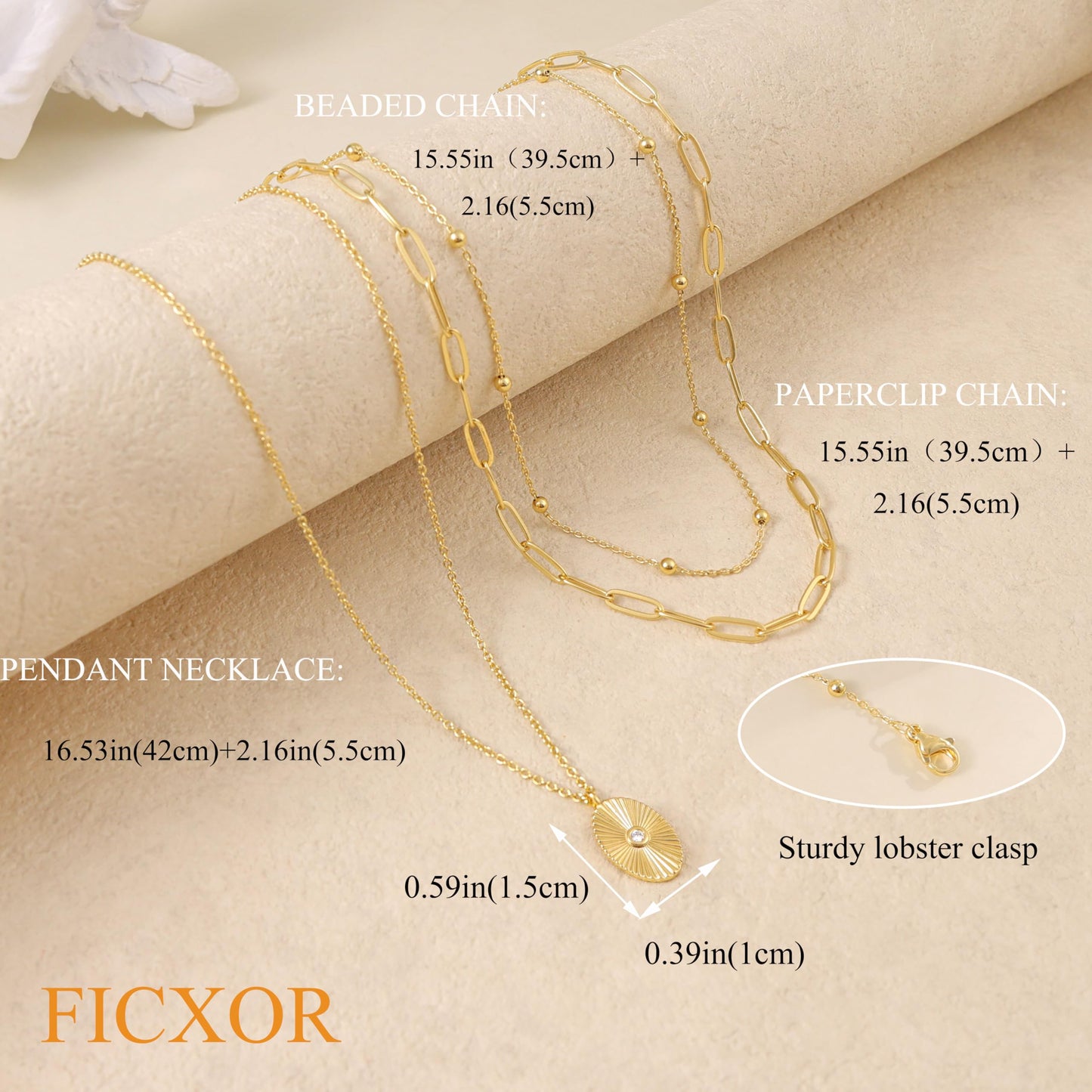 Gold Layered Necklaces for Women,14K Gold Plated CZ Pendant Necklace Stack Dainty Layering Paperclip Choker Necklace Set Stackable Layered Oval Coin Necklaces Chain for Women Trendy Jewelry Gifts