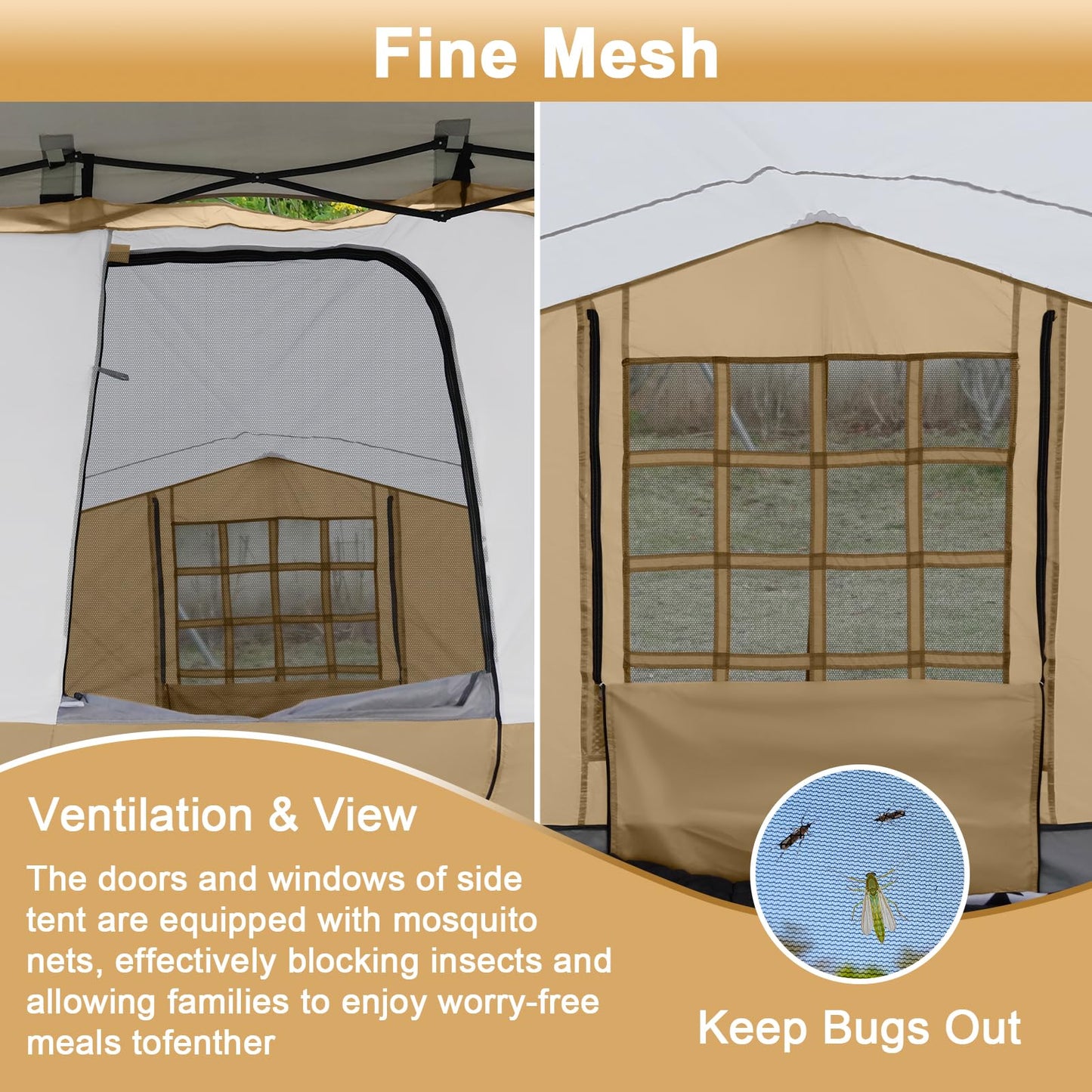 KAMPKEEPER 2 Person Canopy Side Tent, Camping Tent for 10x10 Canopies, Easy Up Cube Tents Gazebo Room with Mesh Window for Camping, Storage, Events(Canopy Not Included)