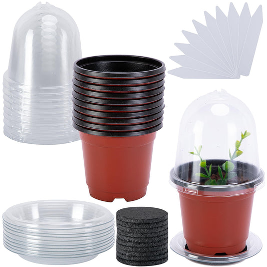 EBaokuup 10 Pack Self Watering Seed Starter Pot, 3 Inch Automatic Watering Plant Nursery Pots with Humidity Dome, Red Self Watering Nursery Pots for Potted Plants Seed Germination