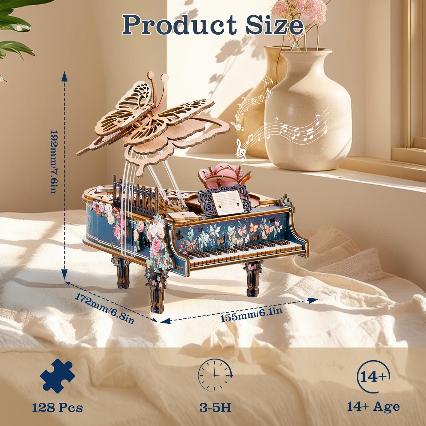 3D Wooden Puzzles for Adults, Magic Piano 3D Puzzle Mechanical Model Kit Music Box, DIY Wooden Model Building Hobby Gifts for Men Women, Birthday Gift for Music Box Puzzle Lover