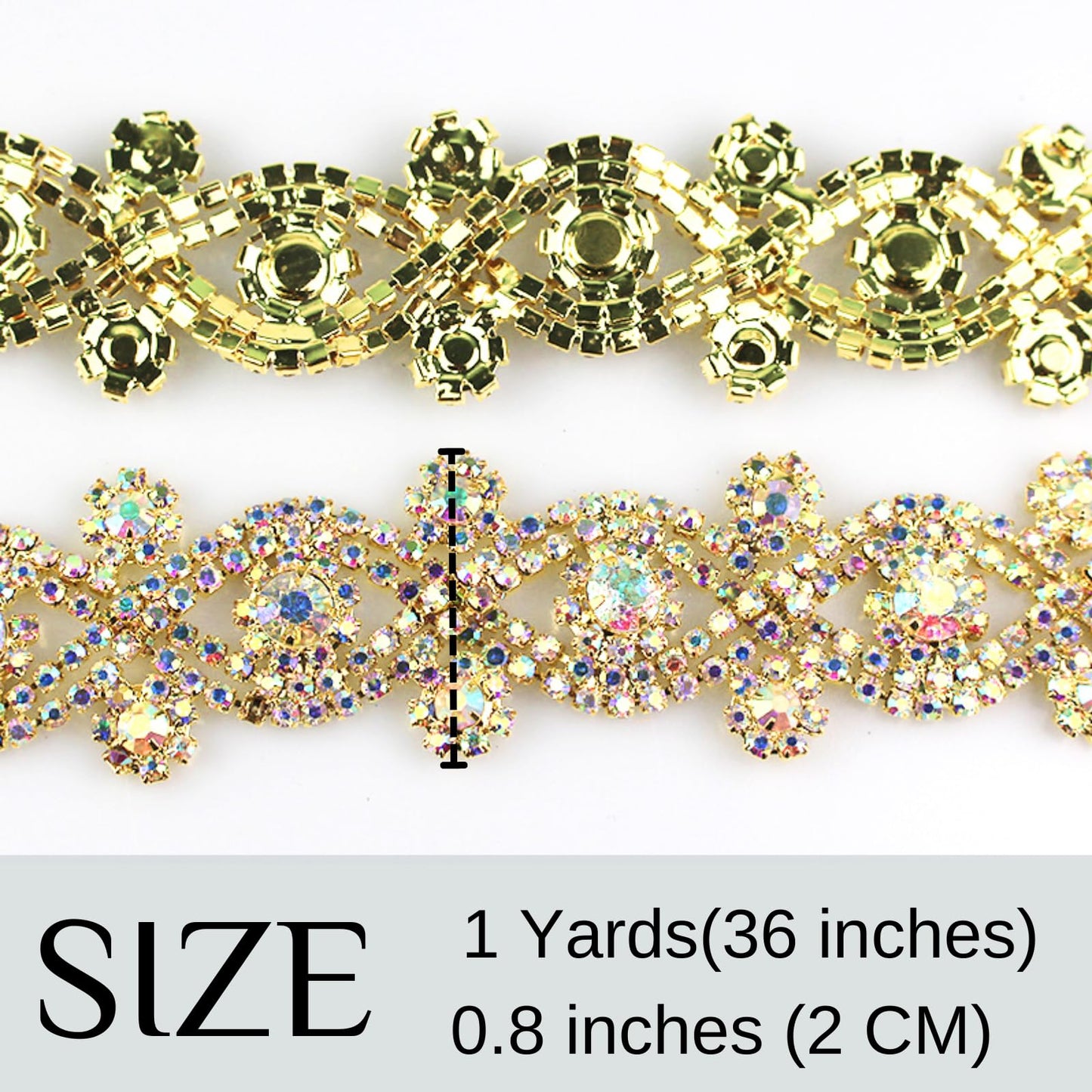 PEARLY JUN Rhinestone Chain Trim AB Gold Applique Embellishment Crystal Wedding Bridal Costume Sewing Bling Trim for Jewelry DIY Necklace Bags Parties