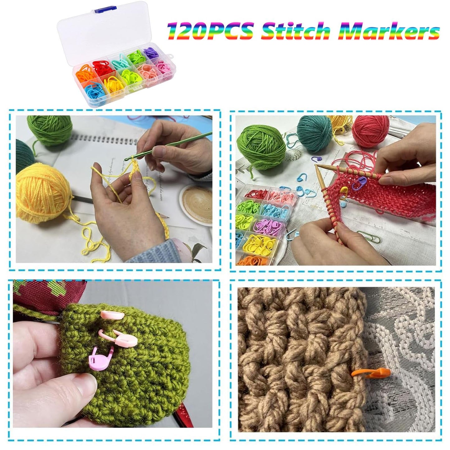 DBYANAN Yarn Holder for Knitting and Portable Wrist Yarn Holder Wooden Yarn Spinner for Crocheting Magnetic Yarn Ball Holder with 120pcs Stitch Markers Gift for Crochet Lovers