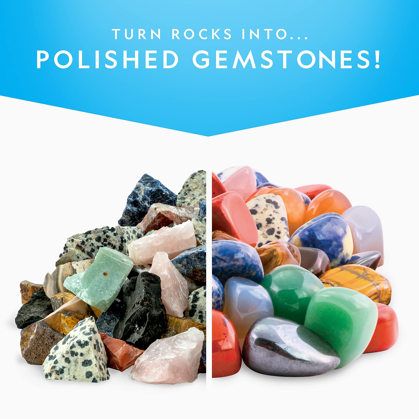 NATIONAL GEOGRAPHIC Rock Tumbler Refill Kit - 1 Lb. Gemstone Mix of 9 Varieties including Tiger's Eye, Amethyst and Quartz - Comes with 4 grades of Polishing Grit, Jewelry Fastenings, Learning Guide