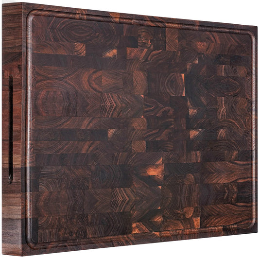 AZRHOM Extra Large Thick Walnut Wood End Grain Cutting Board 24x18x2 In, Wooden Butcher Block, Chopping Board For Kitchen with Juice Groove Handles Non-Slip Pats (Gift Box)