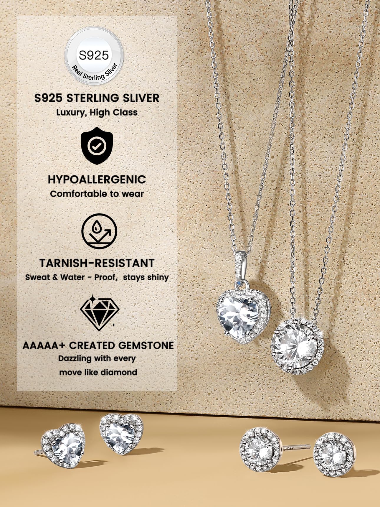 Bestyle 925 Sterling Silver Heart Cut Birthstone Stud Earrings for Women, April White Diamond Stud Earrings with Love and Purity, Best Women Earrings for Everyday Wear