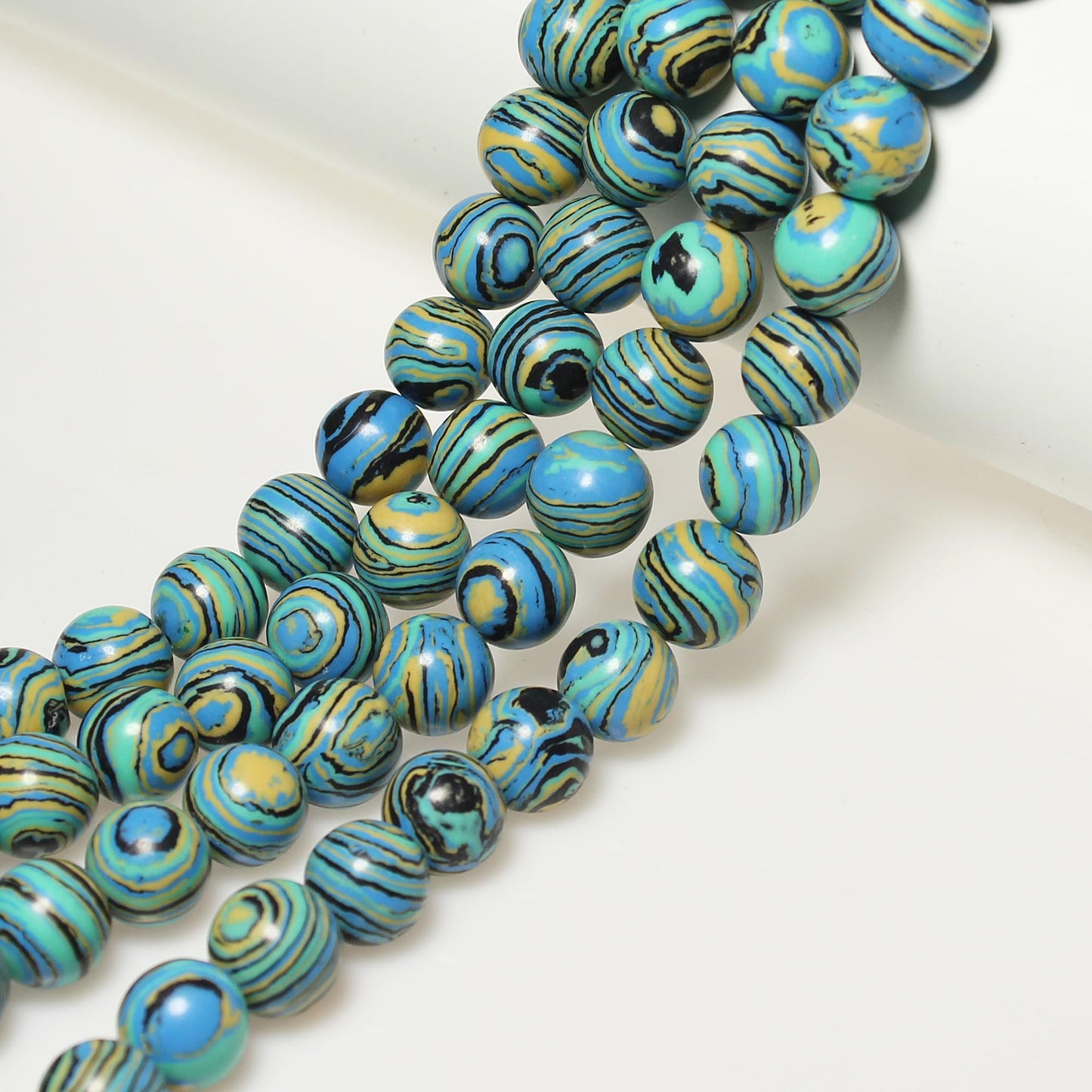 MJDCB Synthesis Colour Malachite Beads Beautiful Fashion Round Stone Beads for DIY Jewelry Making 15" (10mm, Blue- Gold - Black)