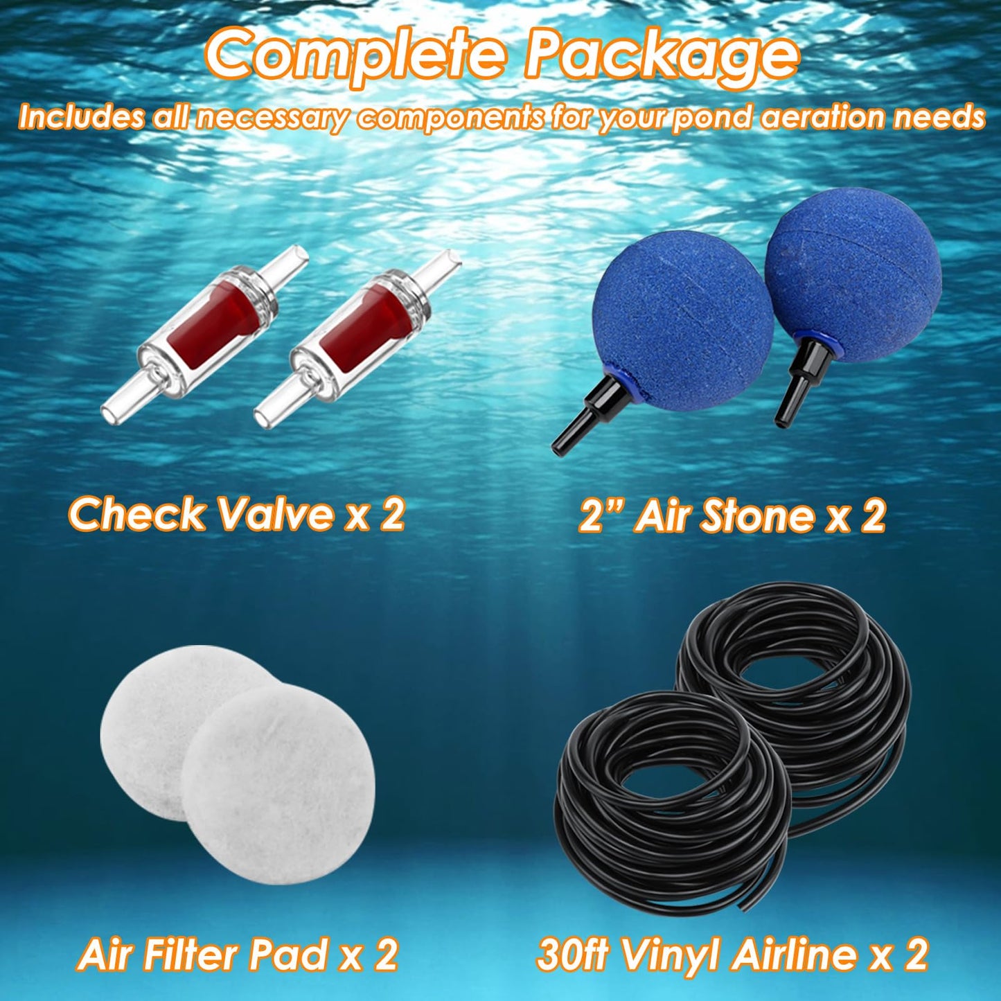 VCRAZE Pond Aerator Pump Pond Aeration Kit with Check Valves Air Stones Airline Tubing, All-in-1 Pond Air Pumps for Outdoor Ponds up to 1000 Gallon