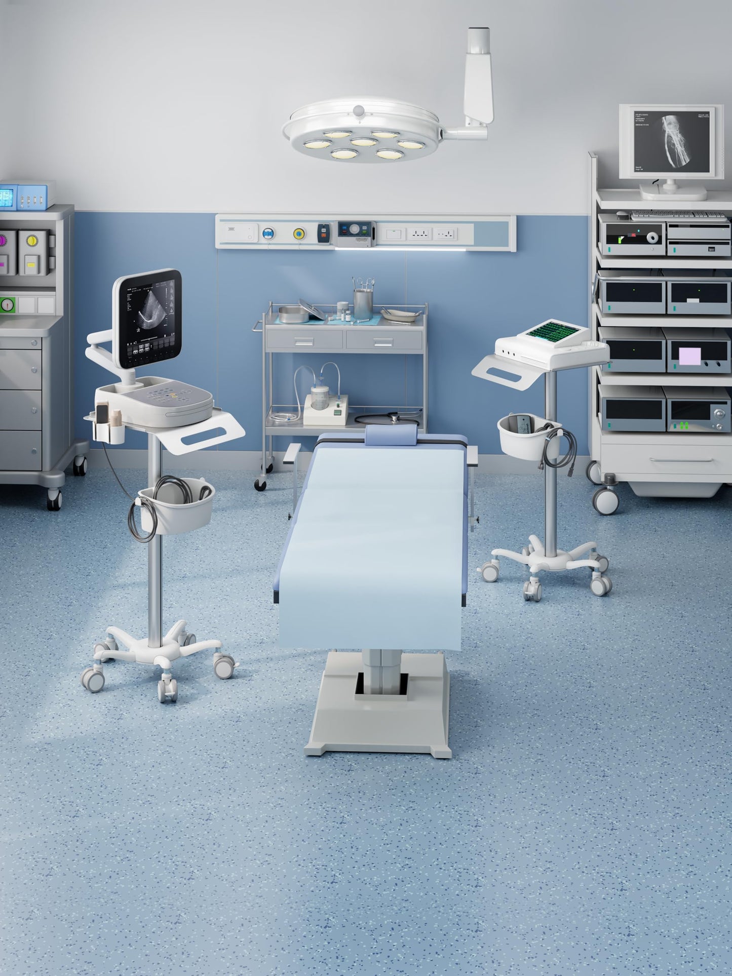 Mount Plus MB-C14 Medical Mobile Trolley with Wheels 33.1"-45.3" Height Adjustable Steel Dental Cart Rolling Ultrasound Lab Cart with 16.3"× 15.1" Large Tabletop | Scanner Holders