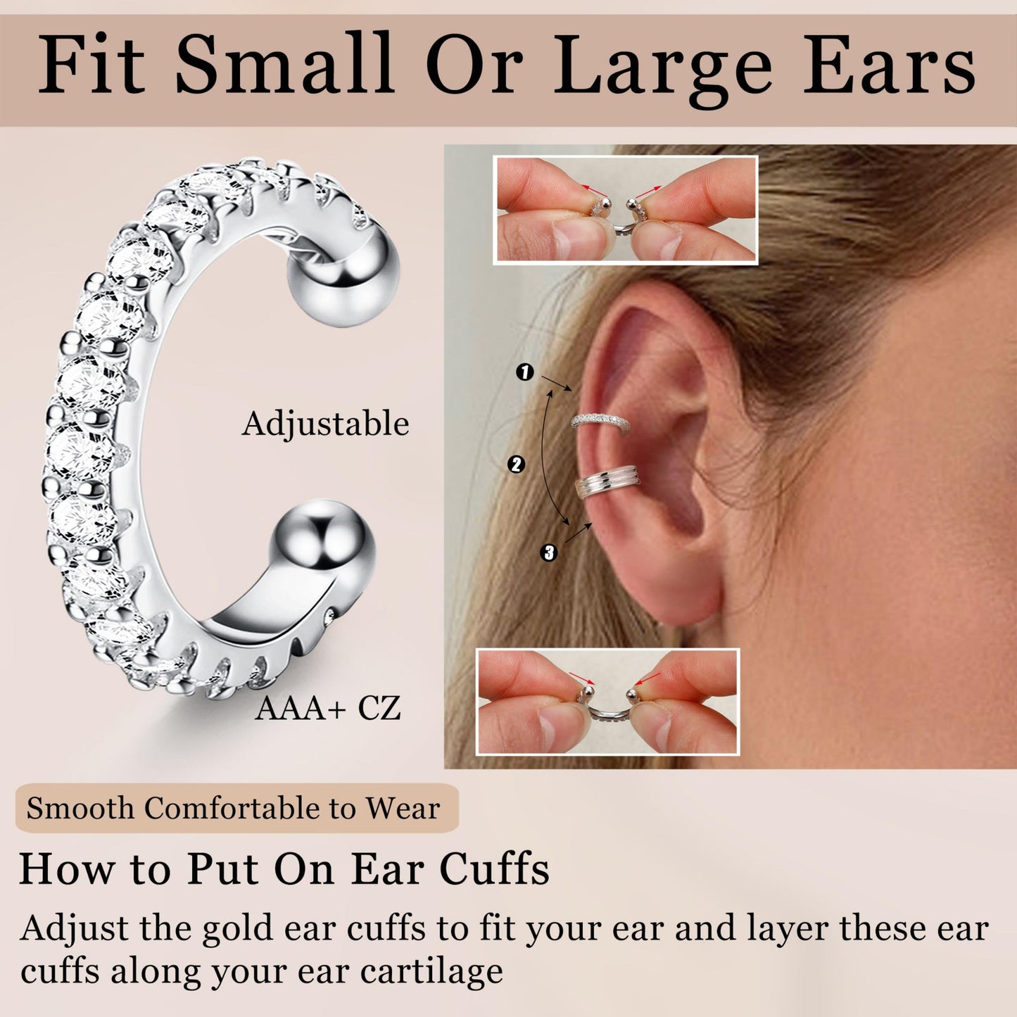 LOLIAS Ear Cuff Earrings for Women Non Piercing Silver Ear Cuffs White Gold Plated Ear Cuff for Non Pierced Ears Clip on Cartilage Earring Fake Earrings