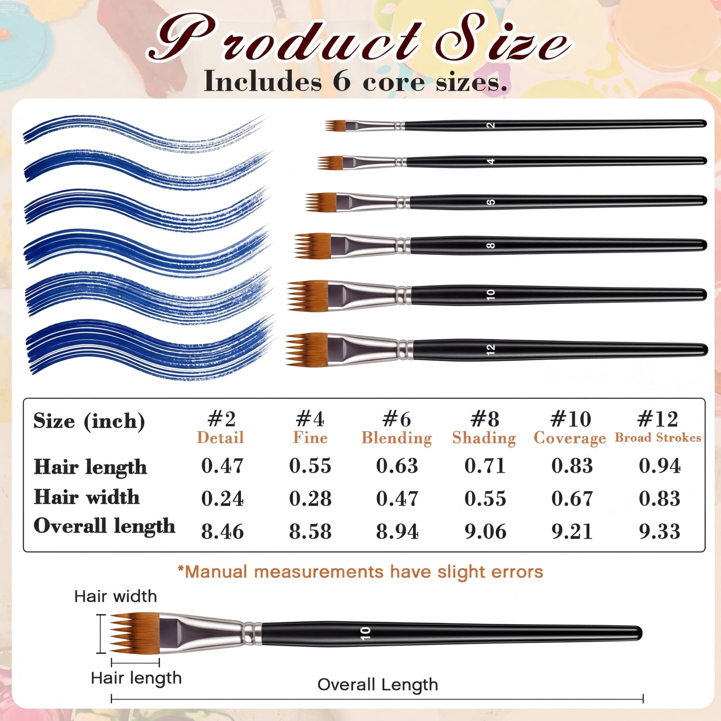 SiliFine 6 Pcs Dual Layer Grainer Brush Set, Texture Flat Comb Paint Brushes for Grass, Fur, Hair, Wood Grain Effect, Synthetic Nylon Painting Tool for Acrylic Watercolor Oil Painting Crafts(Black)