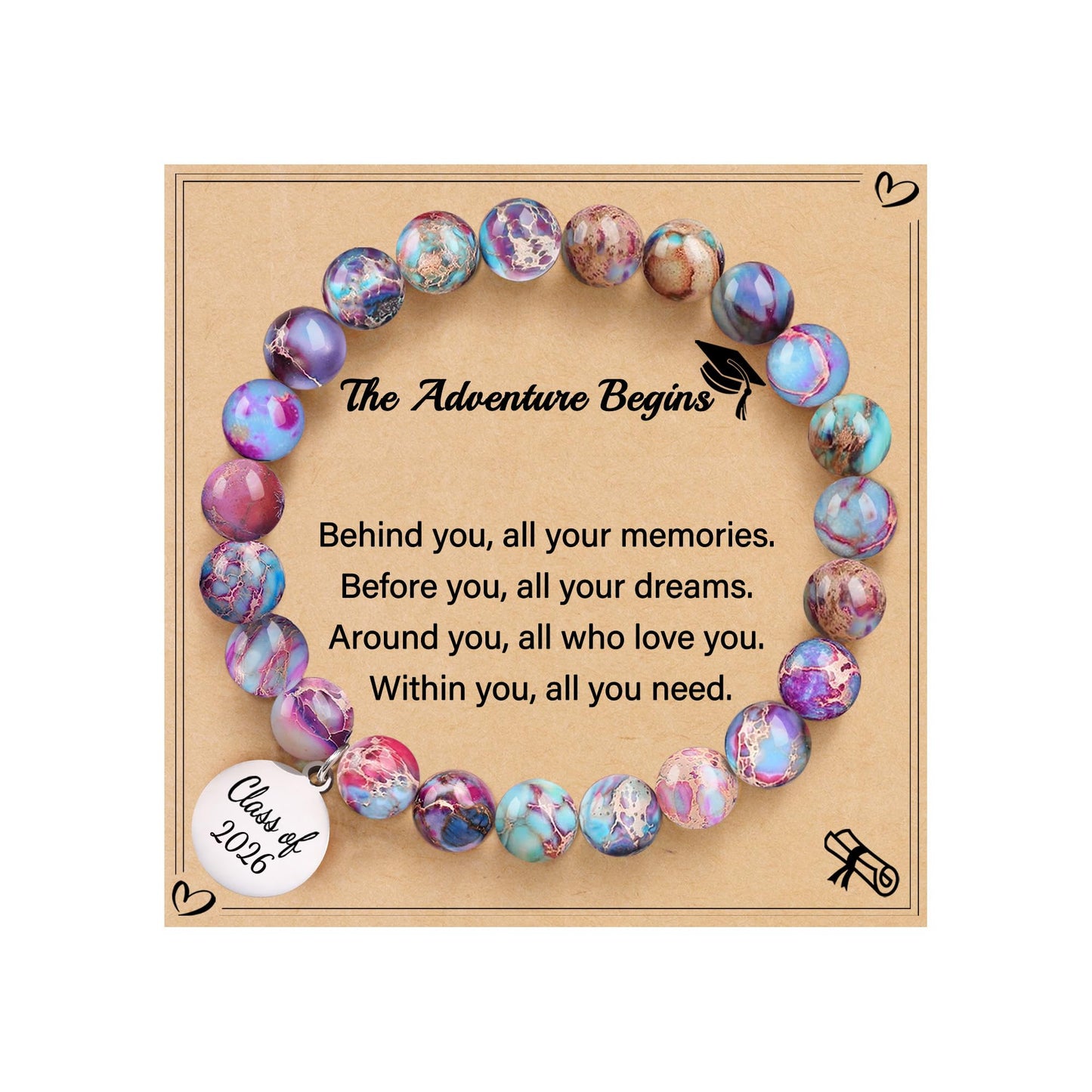 Sistble Middle School Graduation Gifts Trendy Graduation Bracelet Jasper Beaded Bracelets Inspirational Gifts for Women High School 8th 5th Teen Girls Nature Stone Jewelry