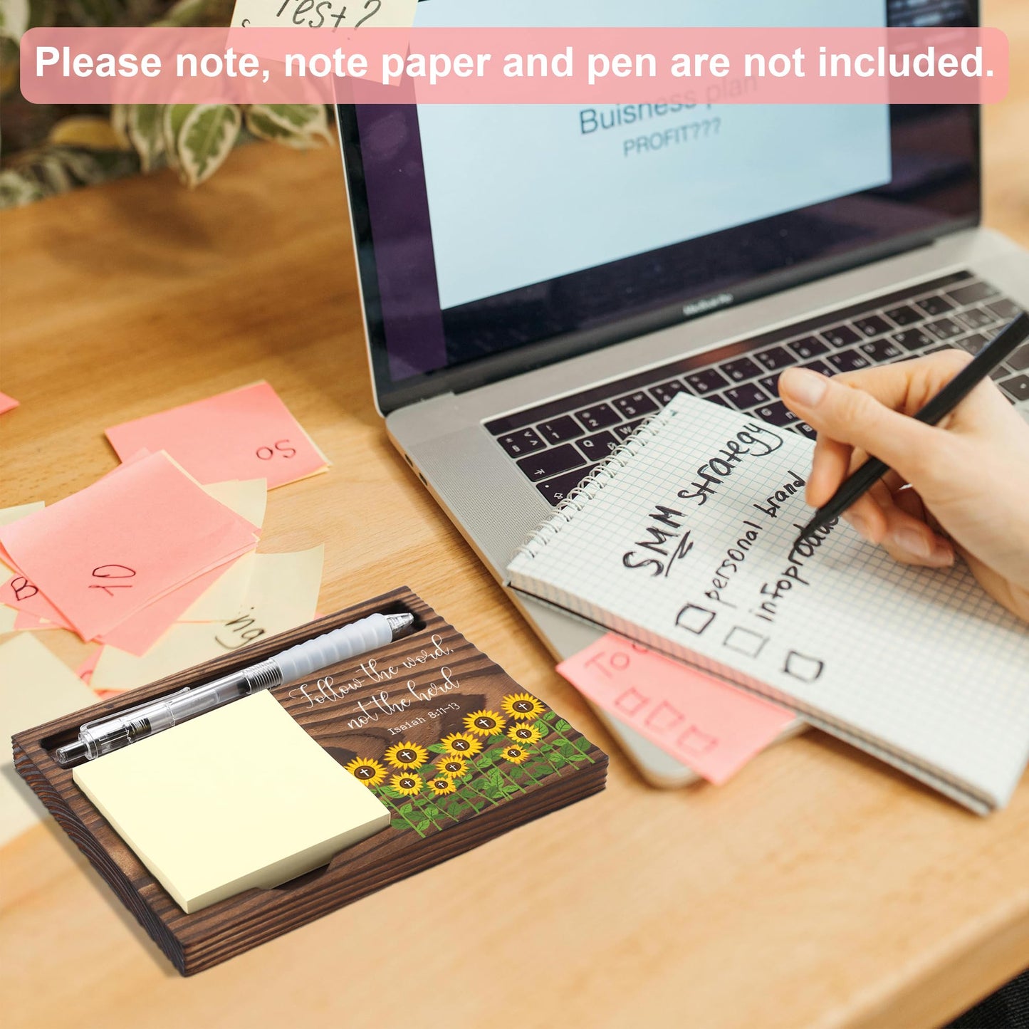 Christian Encouragement Gift Desk Organizer for Coworker Teacher Nurse Friend, Follow the Word Not the Herd Office Desk Decor, Appreciation Thank You Gift Wooden Sticky Note Holder Pen Tray - FTA772