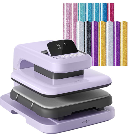 HTVRONT Automatic Heat Press 2 Bundle - Automatic Heat Press 2 & 15 Pack 12" x 10" Glitter Heat Transfer Vinyl
