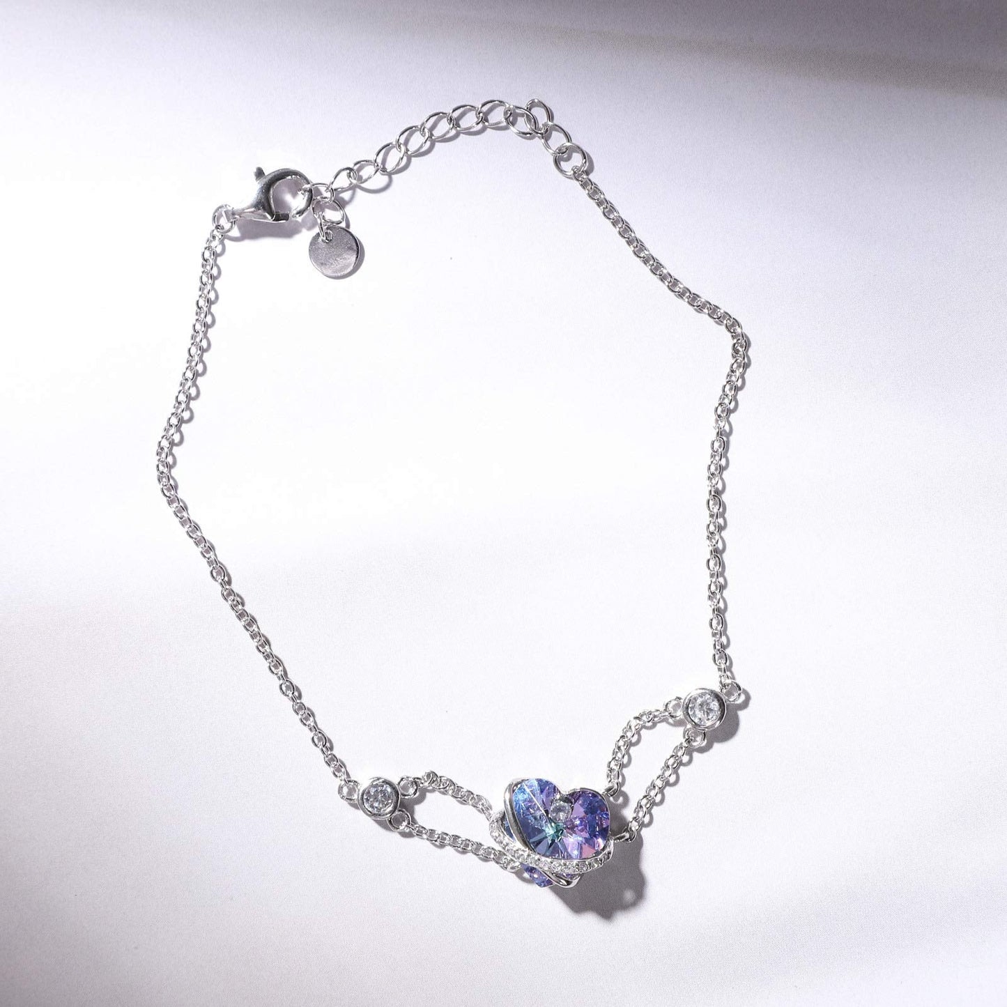 AOBOCO I Love You Jewelry - Sterling Silver Blue Purple Love Heart Bangle Bracelet Embellished with Crystals from Austria, Fine Anniversary Birthday Jewelry Gifts for Women (03 Blue Purple Bracelet)