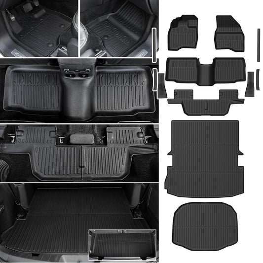 JOULARISE Floor Mats Cargo Mat Set for 2015-2019 Ford Explorer 7 Seats, All Weather TPE Cargo Liner Trunk Lower Mat Door Sill Guards Accessories (15-19 | 7 Seats Floor Mats Set)