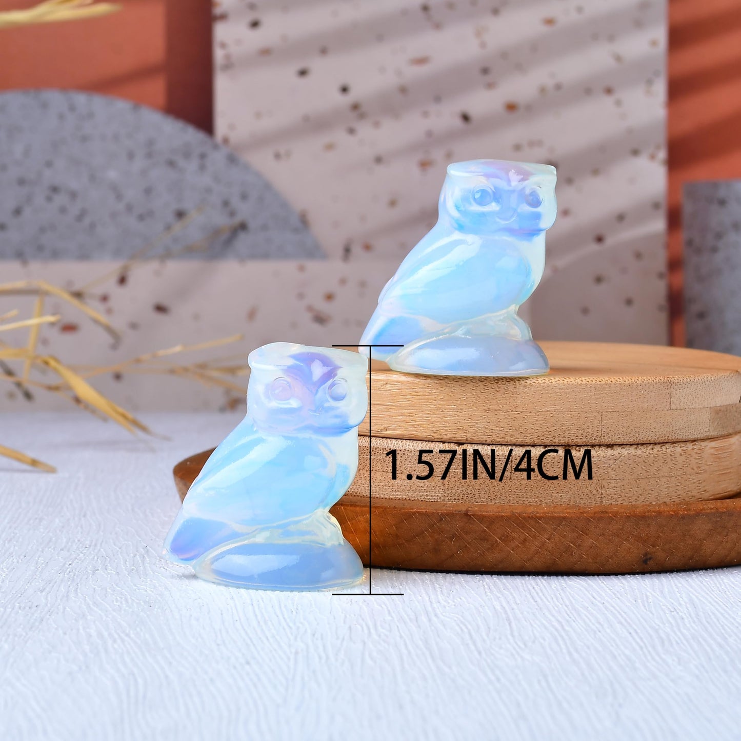 WUYOUSHI Opal Crystal Owl Figurine Hand Carved Lucky Stone Statue for Healing Home Office Decor Spiritual Gift for Women Men