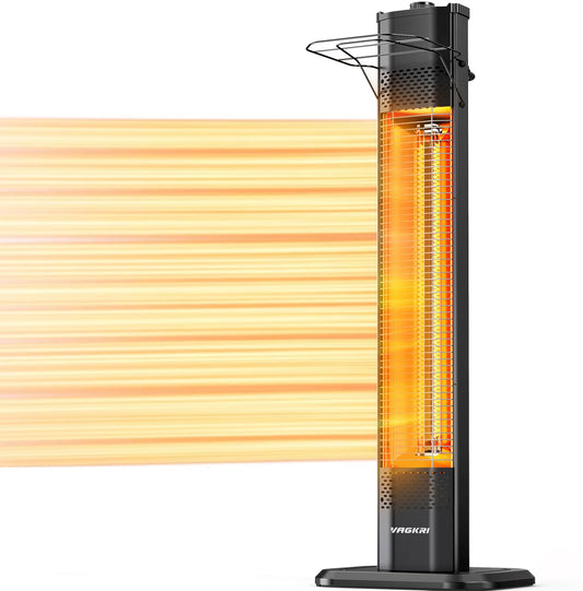 VAGKRI Outdoor Electric Patio Heater, 1500W Dual Carbon Tube Infrared Heater, Tip-Over & Overheat Protection,1S Instant Heat, IPX5 Waterproof, Tower Space Heater for Patio, Backyard & Garage