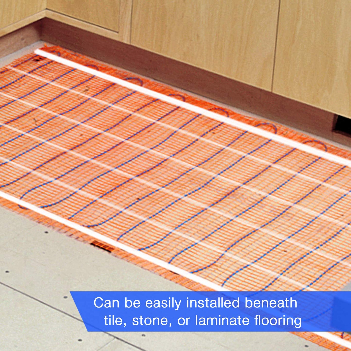 SunTouch TapeMat Electric Under Floor Heating Mat with 1/8" Thick Cable, Open-Weave Orange Mesh, 15 Sq Ft (7.5' x 2'), 120V, Commercial and Residential, Installs Beneath Tile, Stone, Laminate