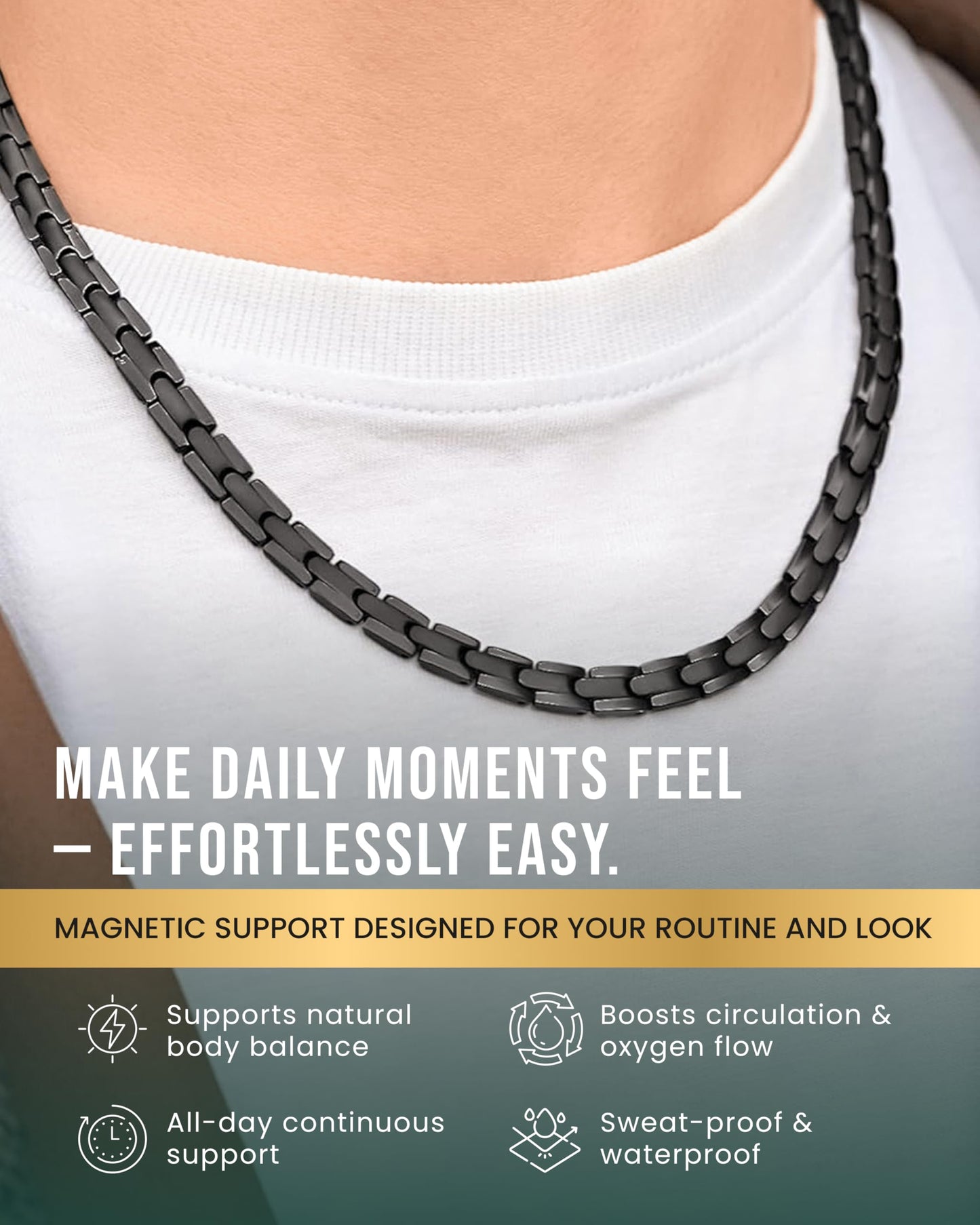 MagnetRX Titanium Magnetic Necklace – Ultra Strength Magnetic Necklaces for Men & Women – Effective Titanium Necklace with 62 Magnets (Black, 22 Inches)