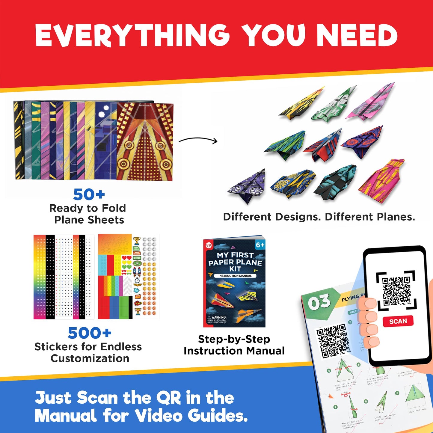 Doctor Jupiter My First Paper Airplane Book Kit for Kids Ages 4+ | Travel Toy Activities for 6-7-8-9-10 Year Old Boys & Girls | Make & Fly 50+ Paper Airplanes with 500+ Stickers