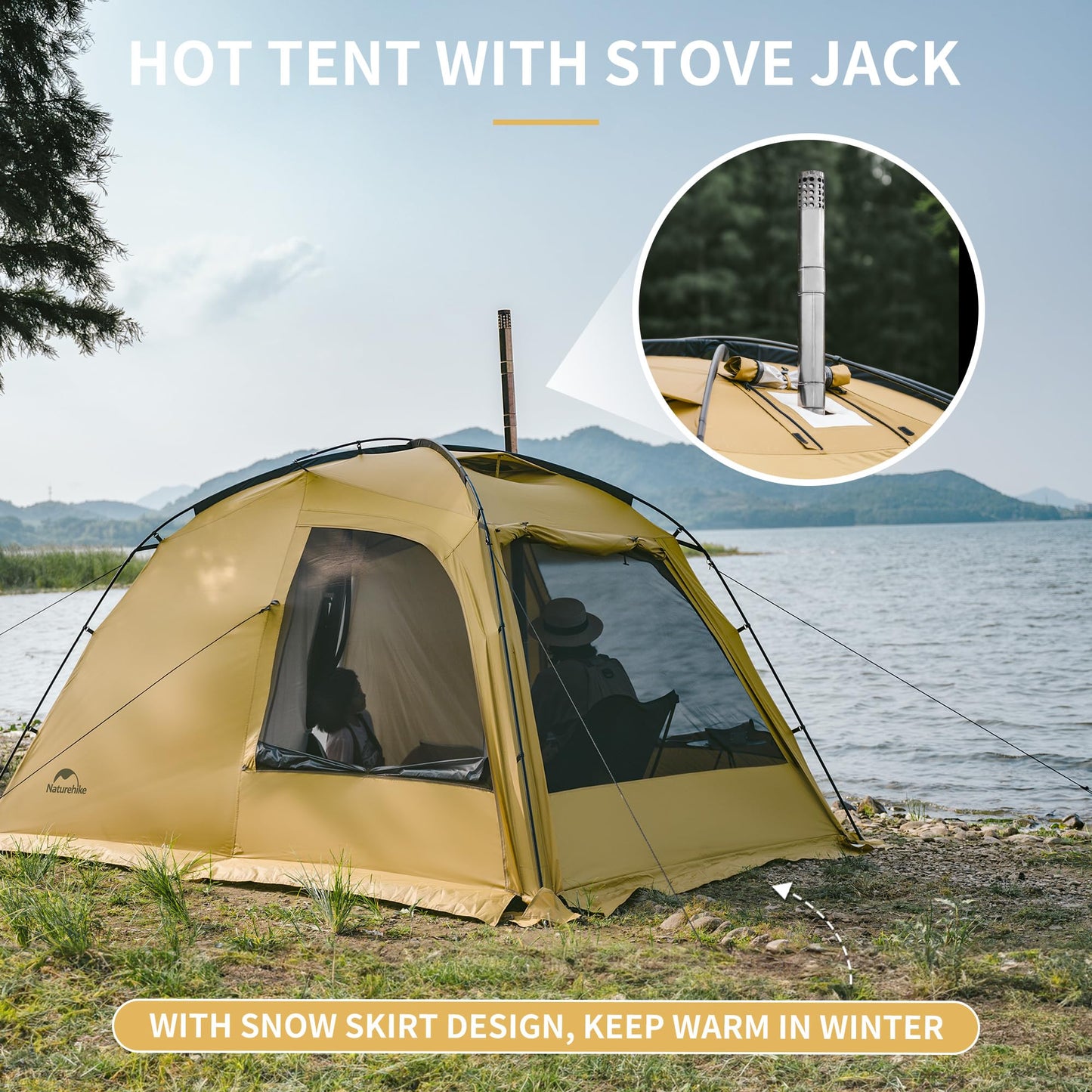 Naturehike Dune 2-3 Person Camping Tent,4-6 Person Canopy Tent,Waterproof 4 Season Tent,Hot Tents with Stove Jack