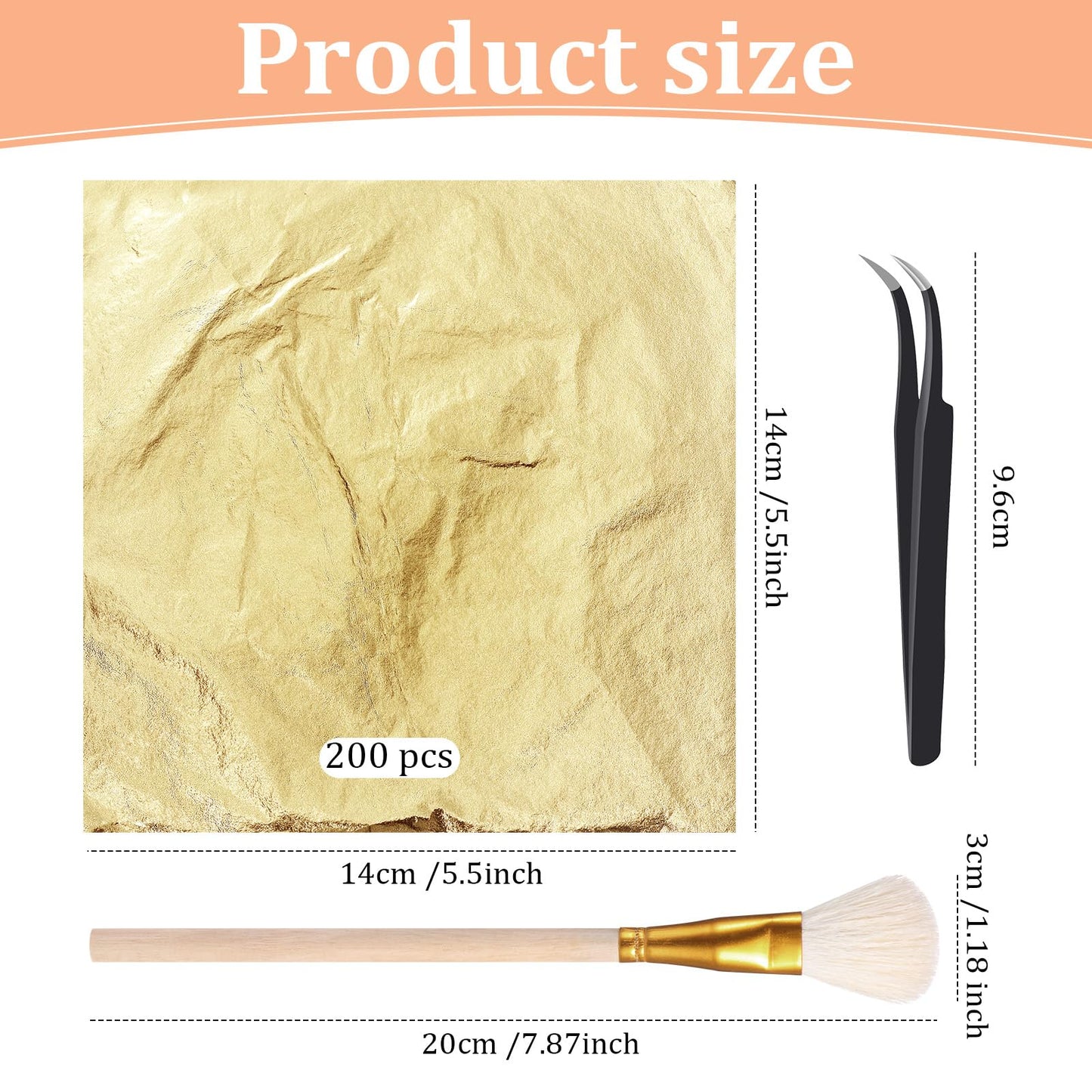 Cunhill 200 Pcs Gold Leaf Sheets for Art Foil Paper Leaf Art Foil Sheets Gilding Brush Thin Paper Craft for Painting Gilding Crafting Decoration,5.5 x 5.5 Inches(Gold)