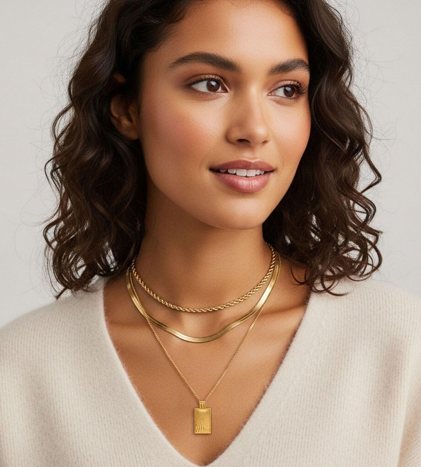 YEEZII Layered Gold Necklaces for Women Trendy, 3 Pcs 14K Gold Plated Choker Paperclip Box Chain Necklace, Stackable Women's Gold Pendant Necklaces Jewelry Set (White Gold)