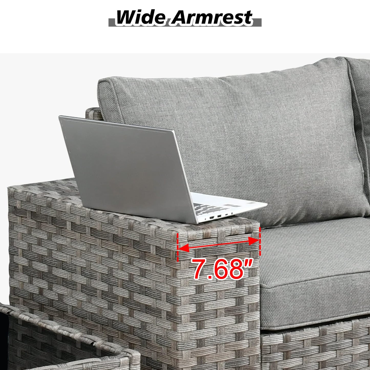 HOOOWOOO Outdoor Patio Sectional Furniture Sofa Set with Fire Pit Table,10 Piece Modern Wicker Couch with Swivel Chairs,Modular Conversation Seating Set with Widened Armrest for Garden(Dark Grey)
