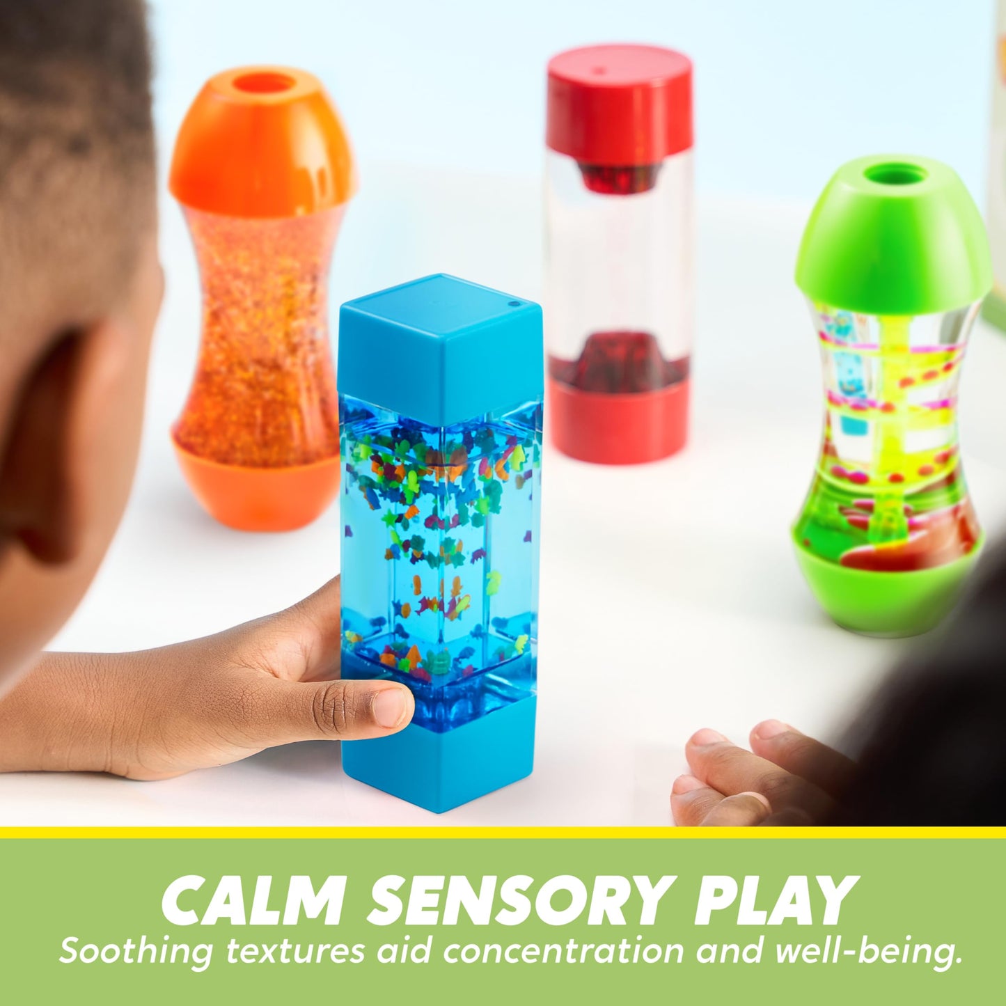 JOYIN 4-Pack Fidget Tubes for Kids, Sensory Tubes, Stress Relief Toy, Speech Therapy, Calming Toys for Children with Autism, Calm Down Corner Classroom Supplies, Back to School Gifts for Toddlers