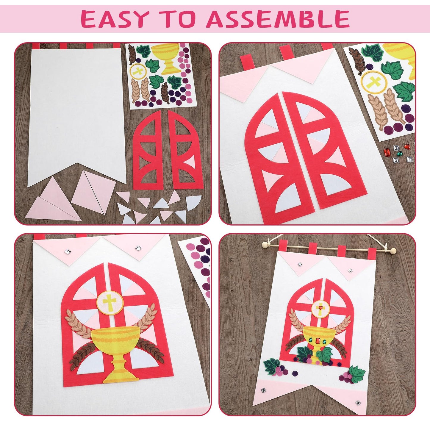 HunnmingRe First Communion Banner Kit for Girls and Boys, 12 x 18 Inches 1st Holy Communion Banner Kits Felt Catholic Gifts for Sunday School DIY Arts and Crafts(Stylish)