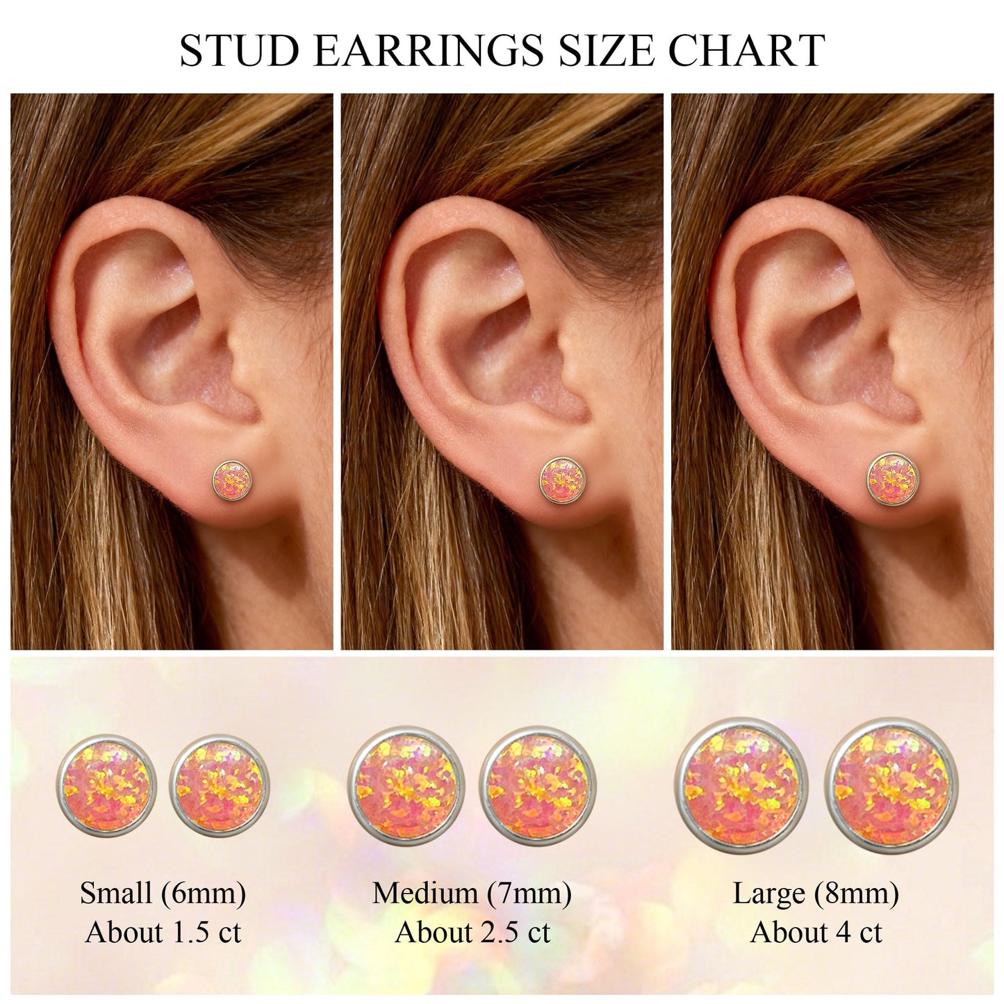 JiayangJY Silver Red Fire Opal Stud Earrings for Women Sterling Silver Round Shape 6mm Opal Earrings with Push Back