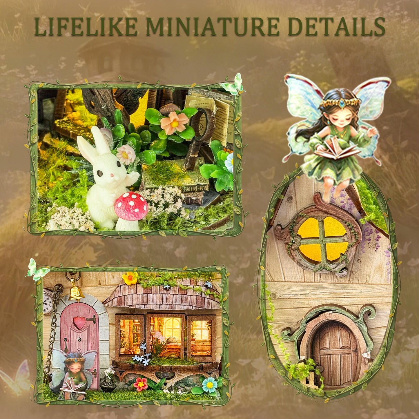 LORENOOK Book Nook Kits for Adults, DIY Miniature House with Warm LED Lights, Fantasy Treehouse Booknook, Bookshelf Decor Gifts for Friends - Rowan's Tree House