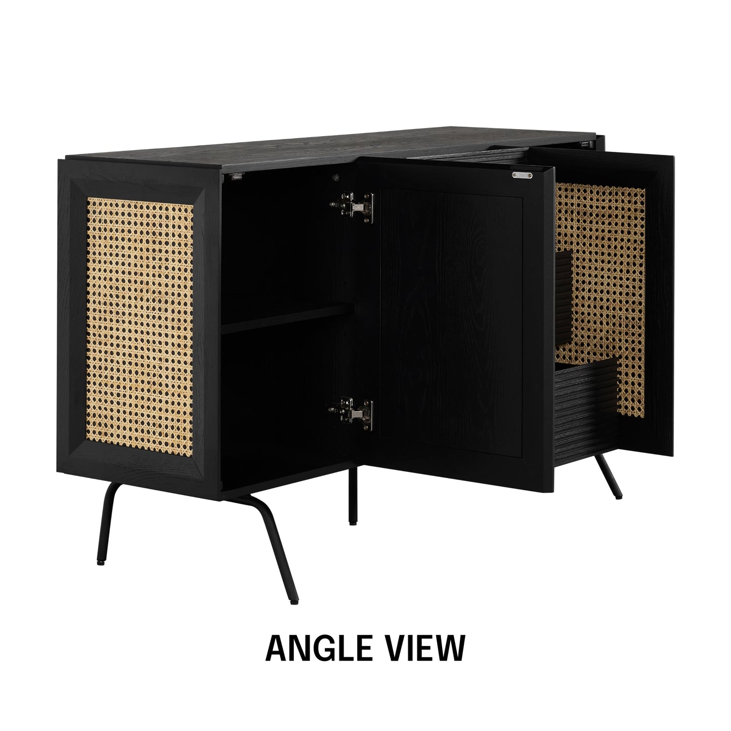 NTC MOSSIC Sideboard with 2 Doors and 3 Drawers, Buffet Cabinet with Natural Rattan and Metal Legs, Modern Storage Cabinet for Living Room, and Hallway, Effortless Assembly - Burnt Black