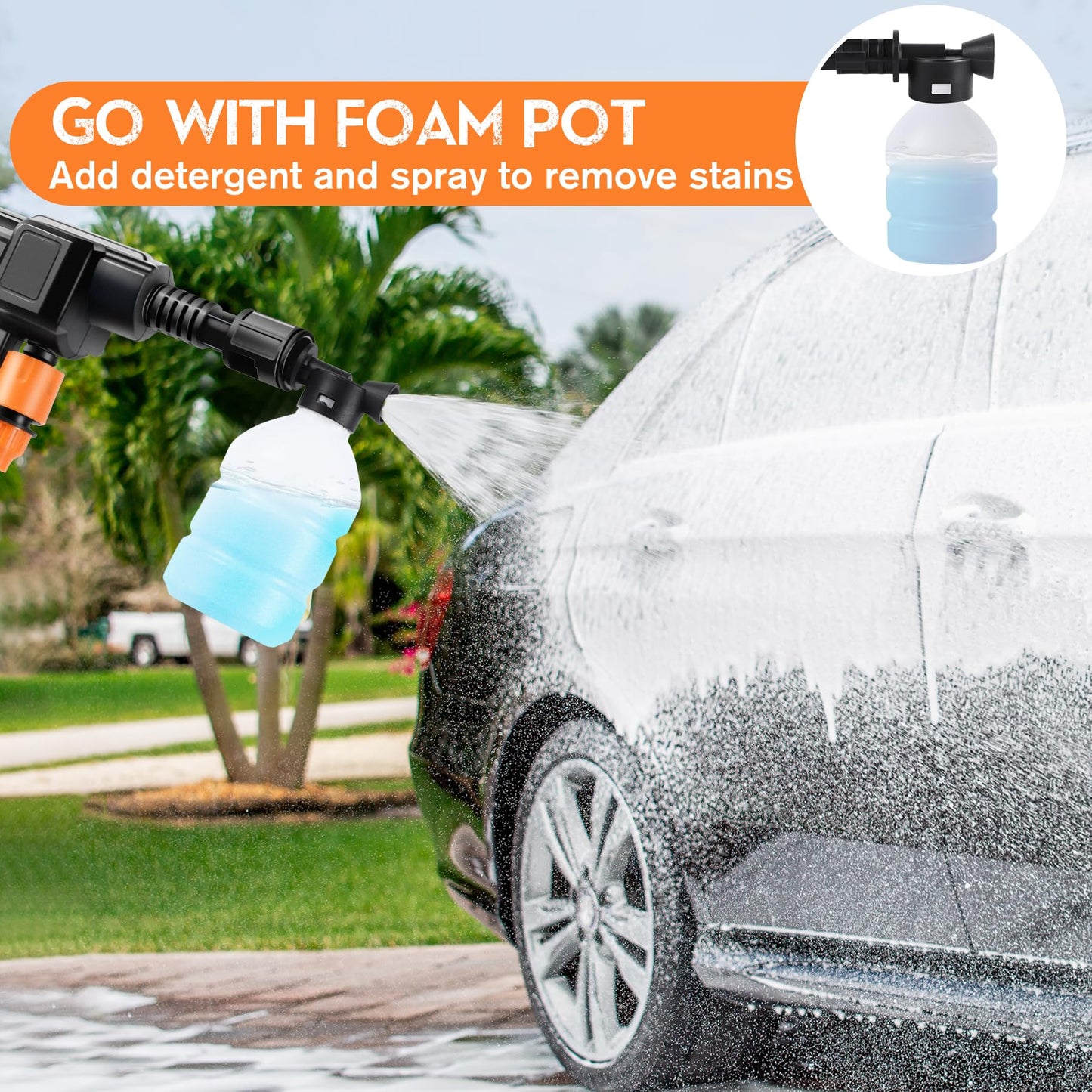 Pircaath Cordless Pressure Washer Gun, Battery Power Washer, 500PSI High Pressure Cordless Power Washer, Portable Pressure Washer with 6-in-1 Nozzle, Handheld Power Washer for Car,Garden,Home