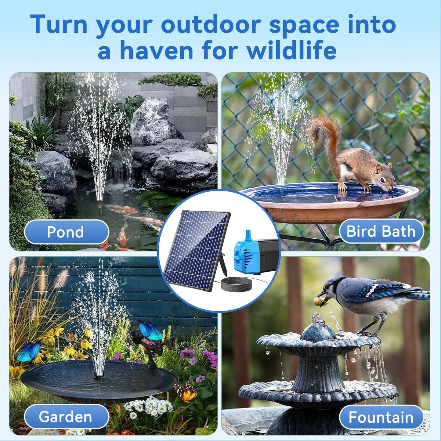 POPOSOAP Solar Water Pump, 12W Solar Fountain Pump 160GPH Flow Adjustable Solar Powered Water Pump with Dry-Run Protection for Fish Pond, Wildlife Garden, Ponds, Waterfall, Hydroponics