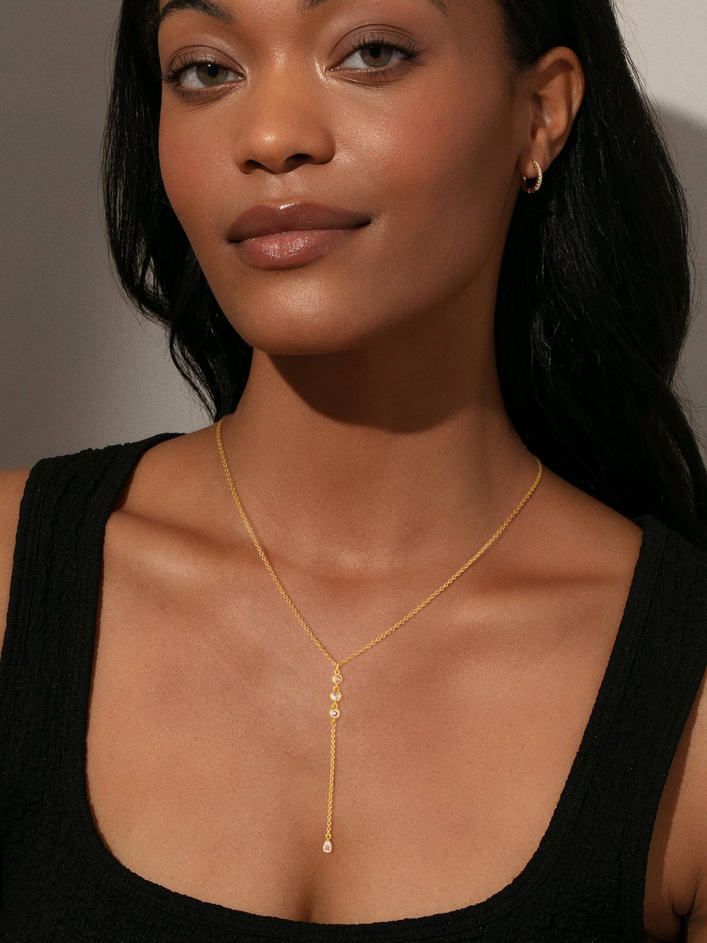 JIKASI Gold Necklaces for Women, Dainty Long Necklace Gold Y-Shaped Body Chain Pendant Necklaces Long CZ Beaded Chain Choker Drop Necklaces Wedding Jewelry Gifts