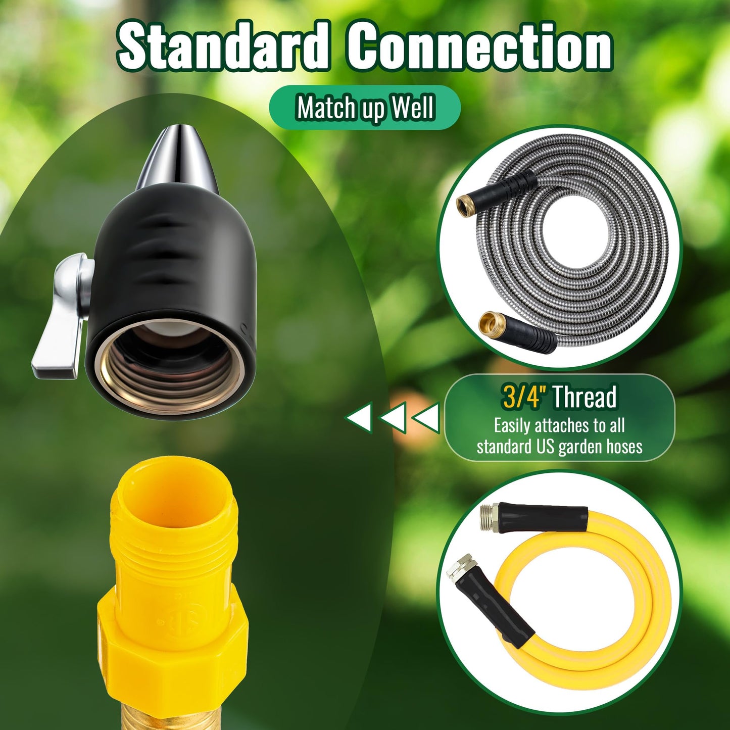Feekoon Jet Nozzle with Shut Off, 3/4" GHT Sweeper Garden Hose End Zinc Nozzle with Shut Off Valve, Water Hose Sprayer Jet for Garden Watering, Car Washing and Sidewalk Sweeping(Black,2 Pack)