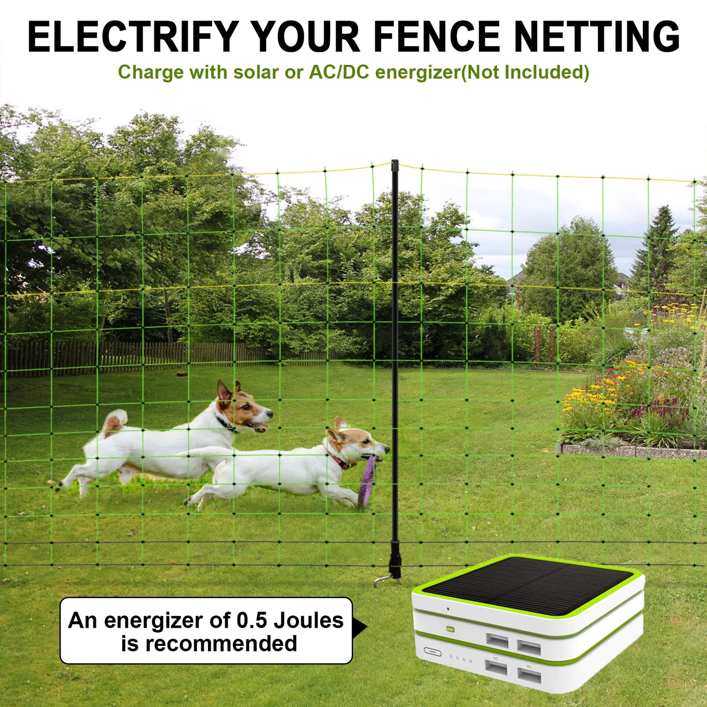 TMEE Electric Goat Sheep Fencing Livestock Netting Fence with 14 Posts, Double Spiked, Portable Mesh for Lambs, Deer, Hogs, Dogs, 35.5" H x 164' L, Green