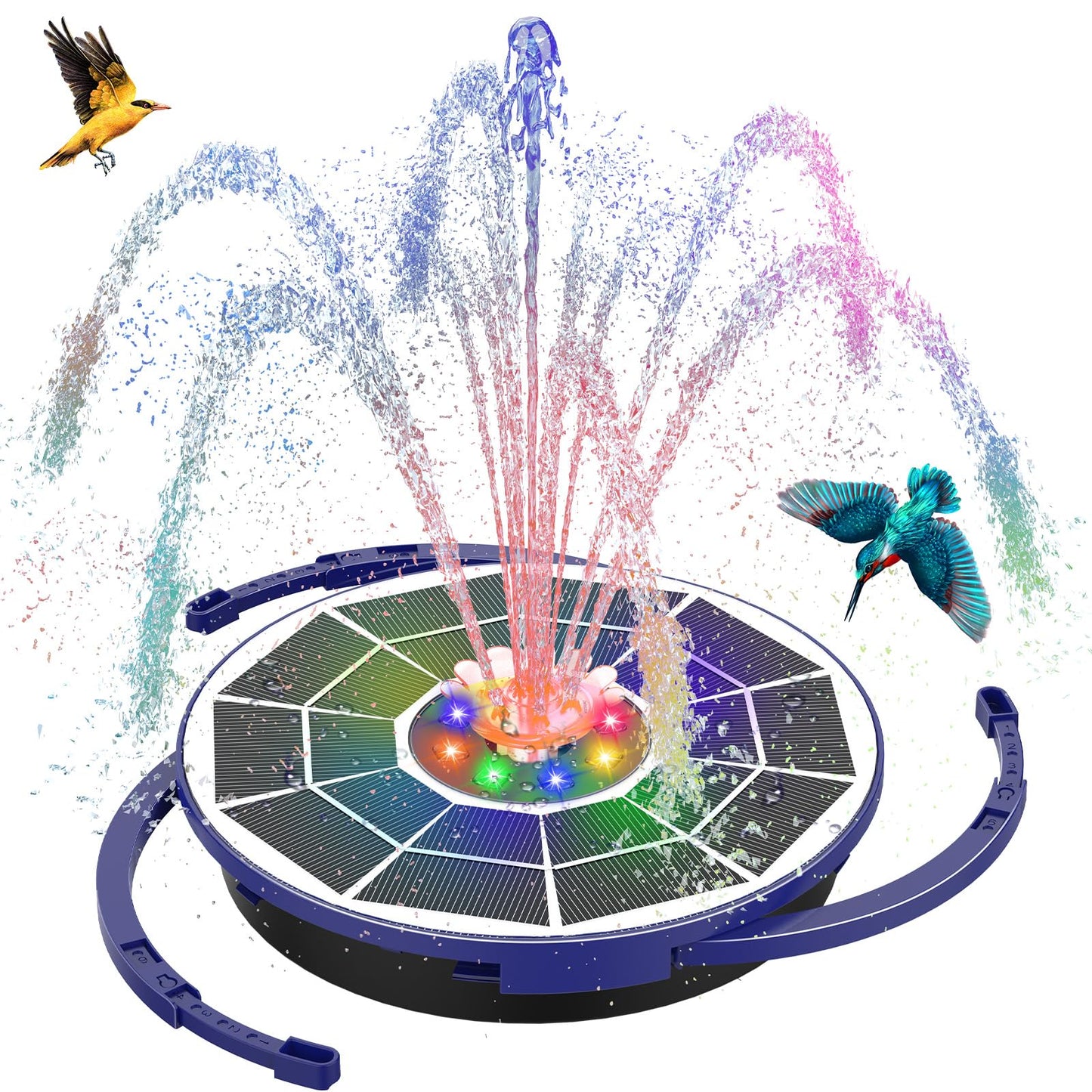 AISITIN 3.5W Solar Fountain Pump with LED Colorful Lights & 3000mAh Battery, Solar Bird Bath Fountain with 10 Nozzles, Solar Water Pump for Garden, Pond and Outdoor (Purple)