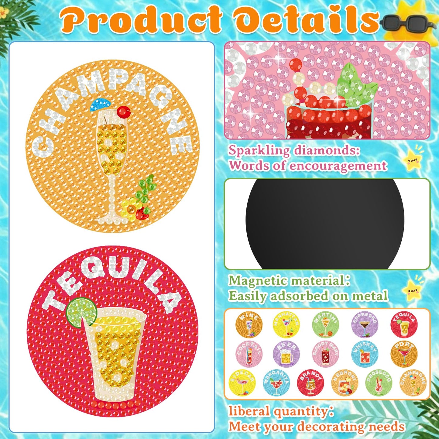 Saysurey 16 Pcs Diamond Art Magnet Kits Diamond Painting Magnets DIY for Adults Crafts Refrigerator Painting Stickers Kits for Gifts Home Decor (Motivational)