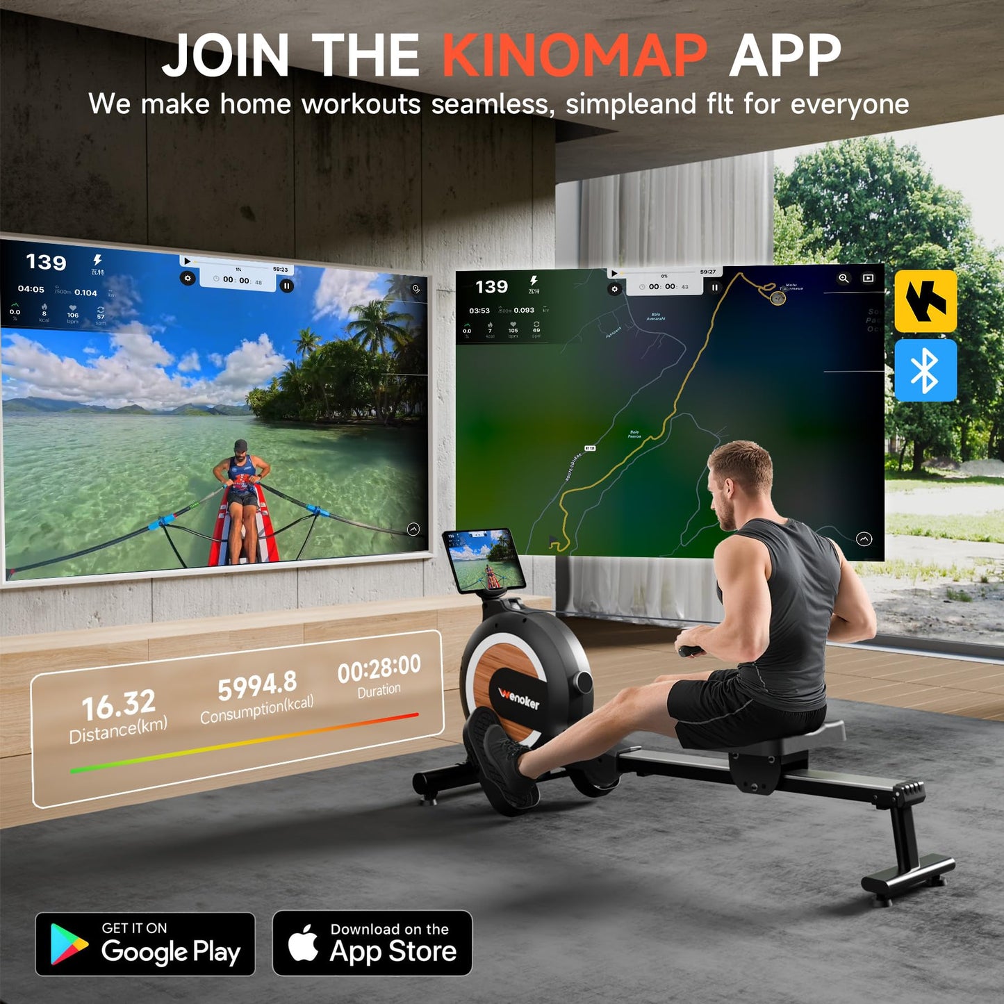 WENOKER Rowing Machine, Magnetic Rowing Machine for Home, Upgraded 32-Levels Quiet Resistance with Smart Electronic Knob, 355 LBS Weight Capacity, Compact Rower Machine Easy Assembly, App Supported