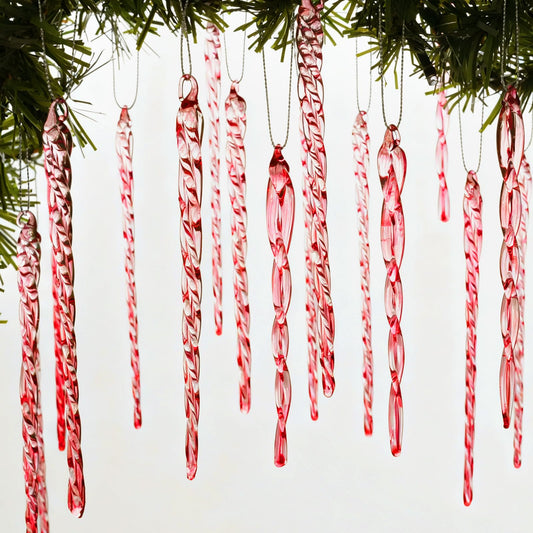 32 Pcs Icicle Ornaments for Christmas Tree Decorations, Red Transparent Glass Icicles Tree Ornaments, Decorative Crystal Hanging Ornaments for Xmas Frozen Winter Wonderland Wedding Party Decor